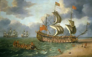 The wreck of HMS Gloucester off the Norfolk coast, 6 May 1682