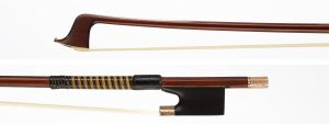 A gold-mounted violin bow by James Tubbs, London — head and frog