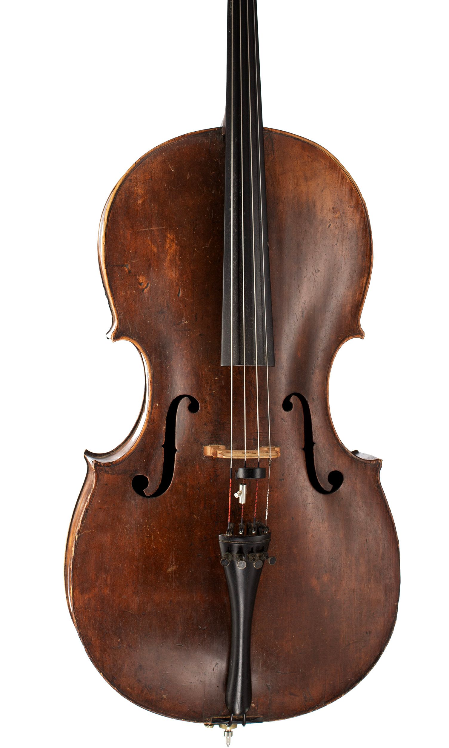 Cello by Matthias Klotz (II), Mittenwald, 1771 — angled view, 10°