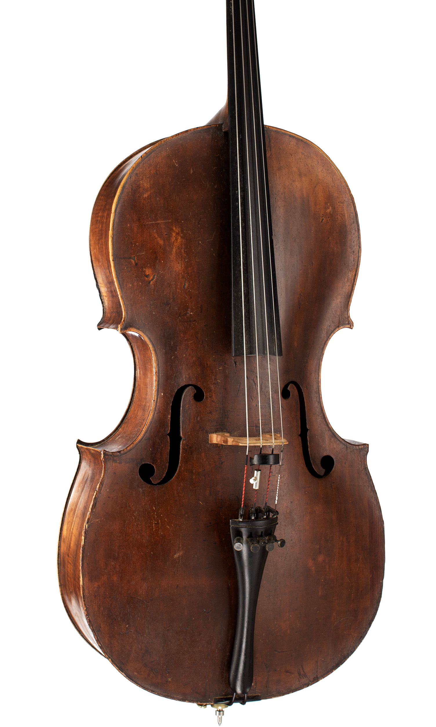 Cello by Matthias Klotz (II), Mittenwald, 1771 — angled view, 20°