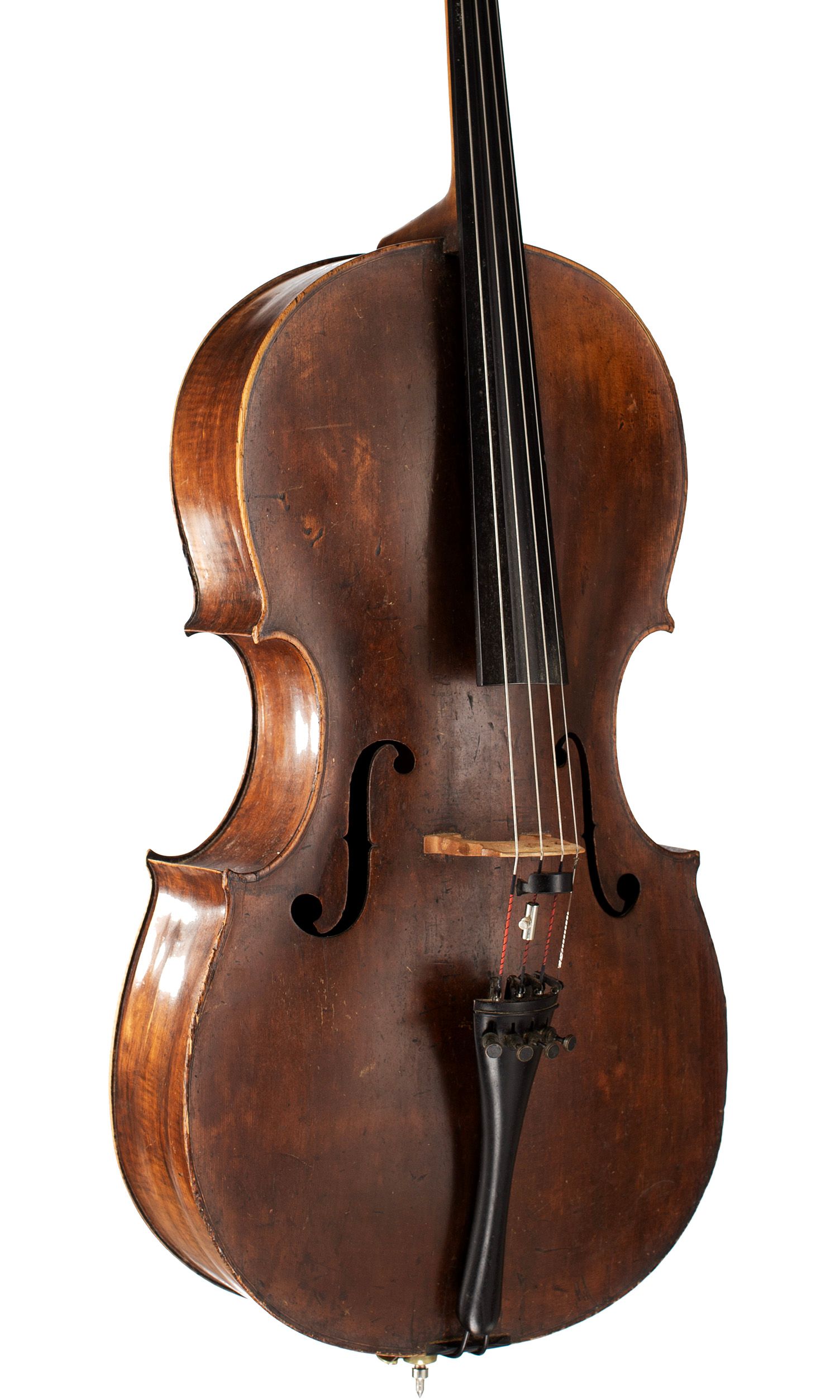 Cello by Matthias Klotz (II), Mittenwald, 1771 — angled view, 30°