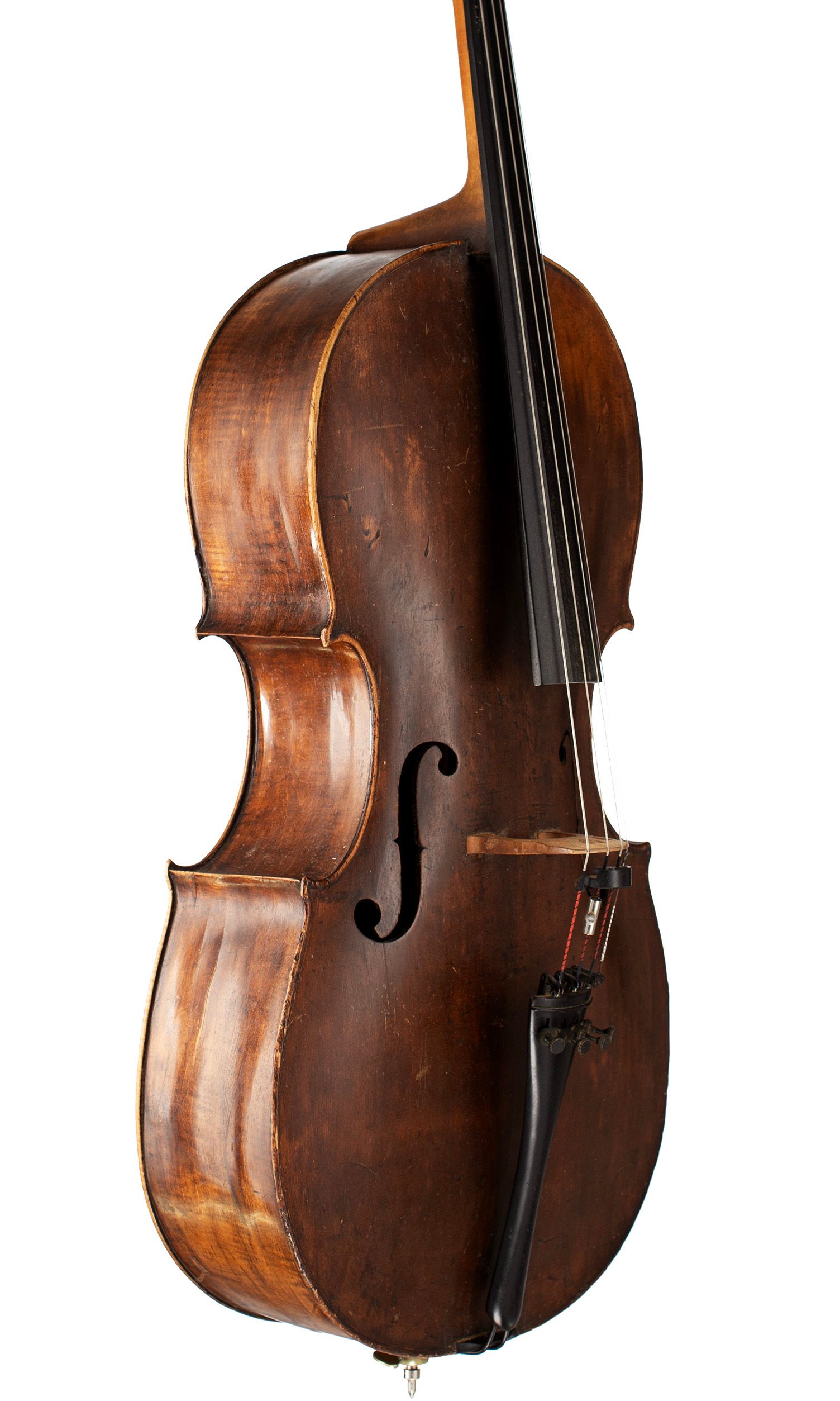 Cello by Matthias Klotz (II), Mittenwald, 1771 — angled view, 50°
