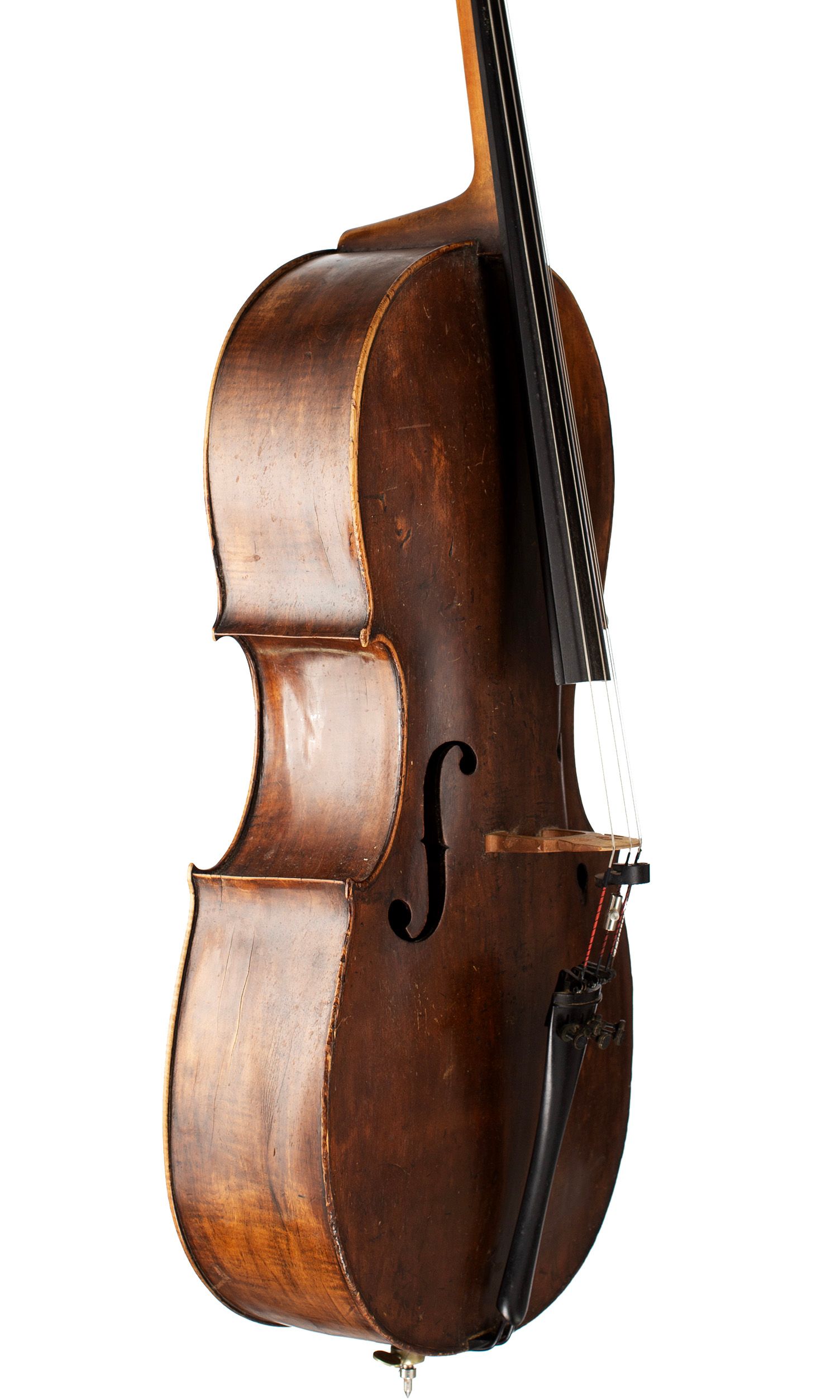 Cello by Matthias Klotz (II), Mittenwald, 1771 — angled view, 60°