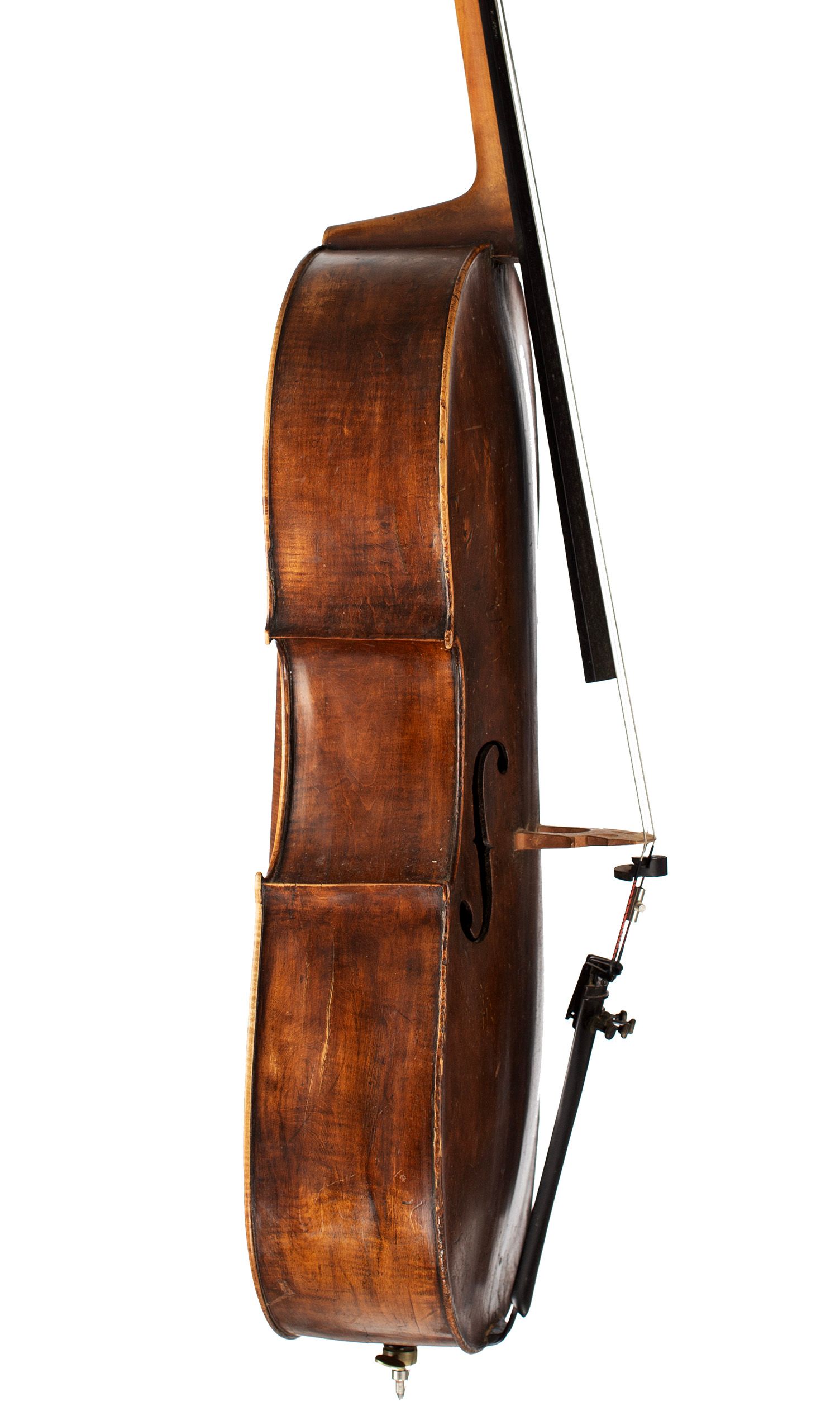 Cello by Matthias Klotz (II), Mittenwald, 1771 — angled view, 80°