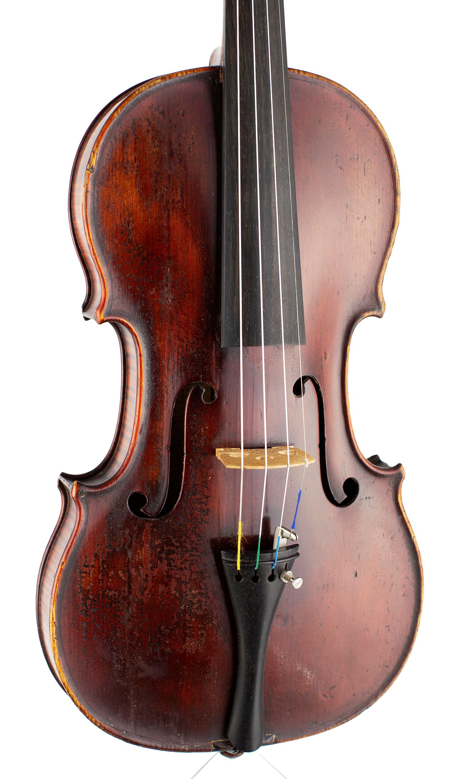 Violin by D. Nicolas Aine, Mirecourt, circa 1830 — angled view, 20°