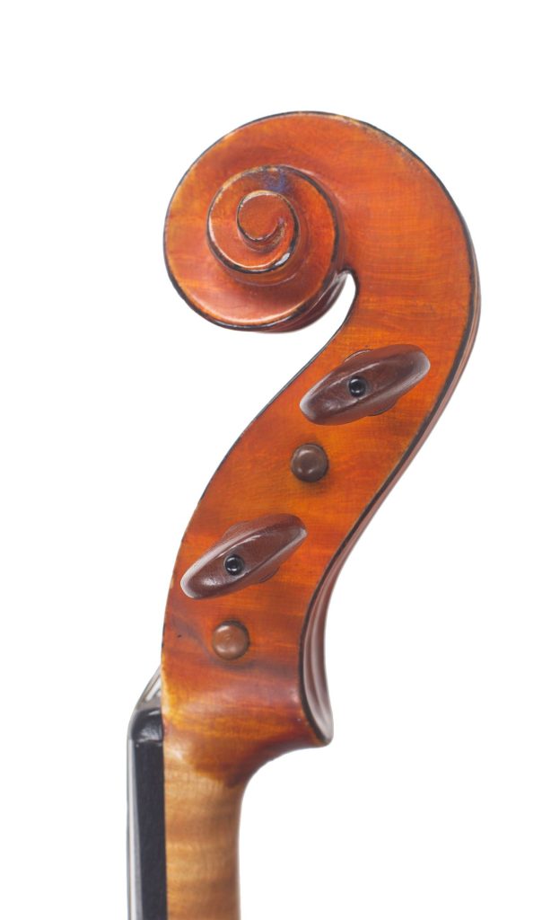 Violin by Niels V. R. Jensen, Oxford, 1976 — scroll