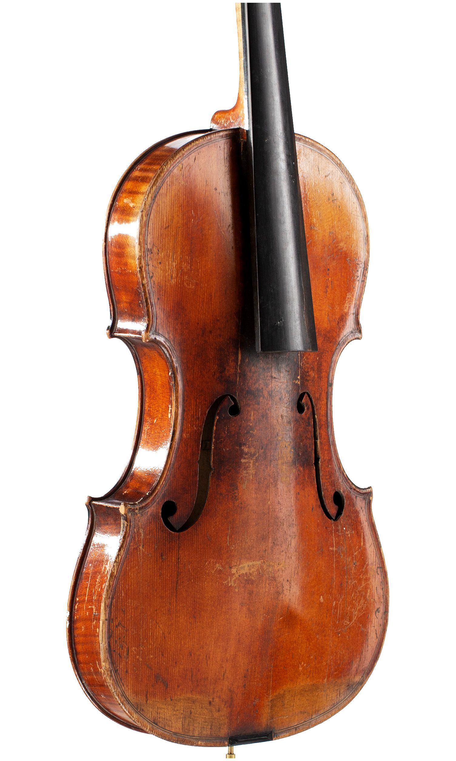 Violin, Circle of J. J. Grandjon, Mirecourt, circa 1880 — angled view, 40°