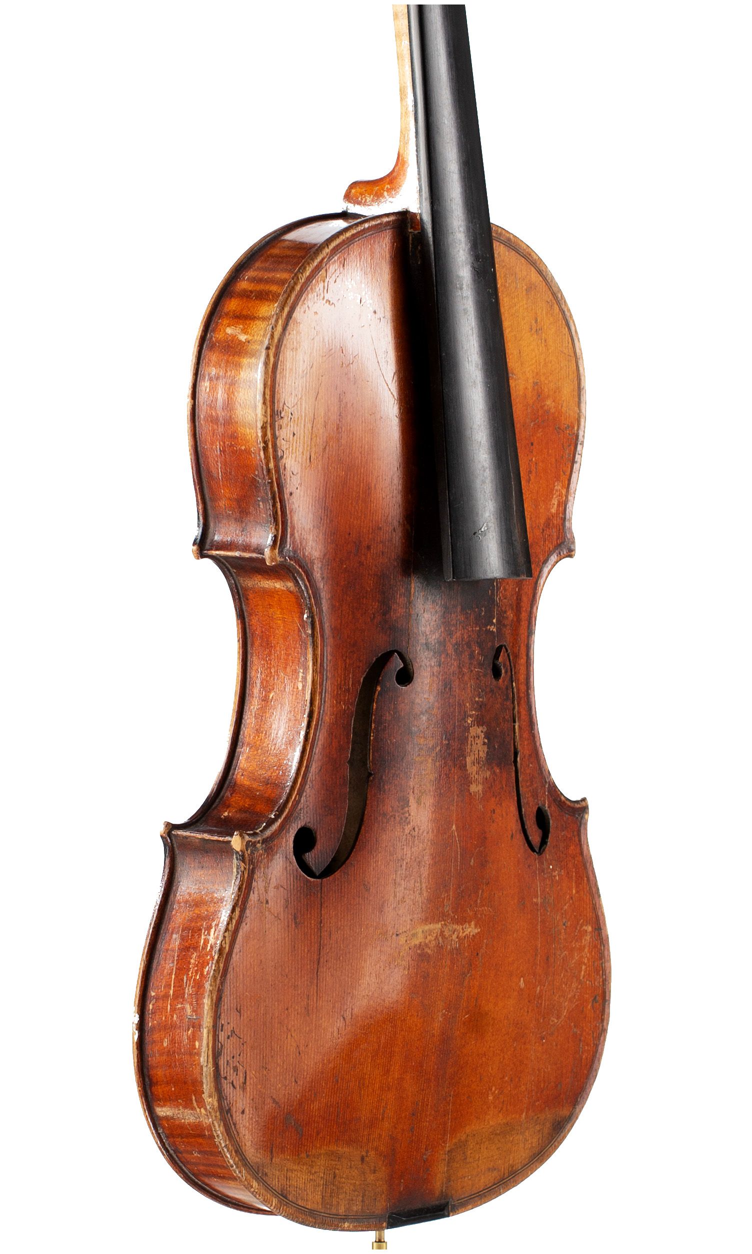 Violin, Circle of J. J. Grandjon, Mirecourt, circa 1880 — angled view, 50°