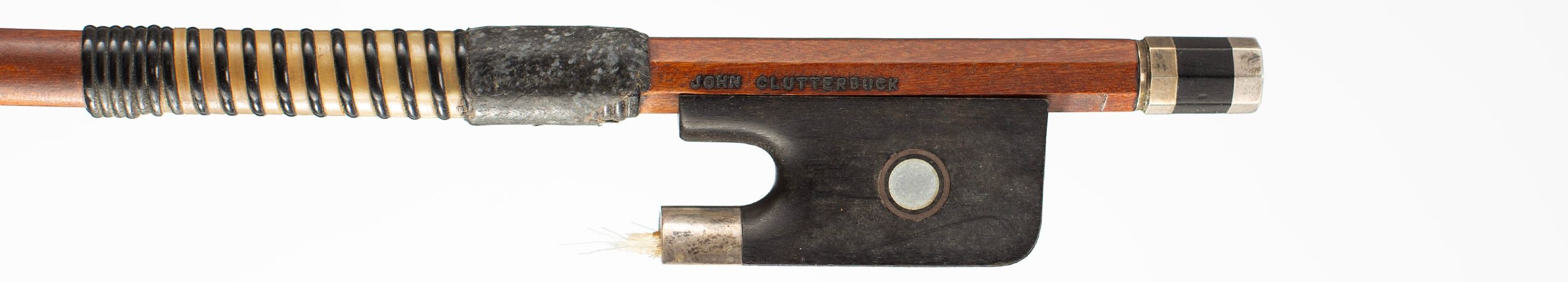 A silver-mounted cello bow by John Clutterbuck, Bicester — frog