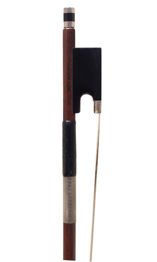 A silver-mounted violin bow by Horst Schicker & Son, Germany — frog detail