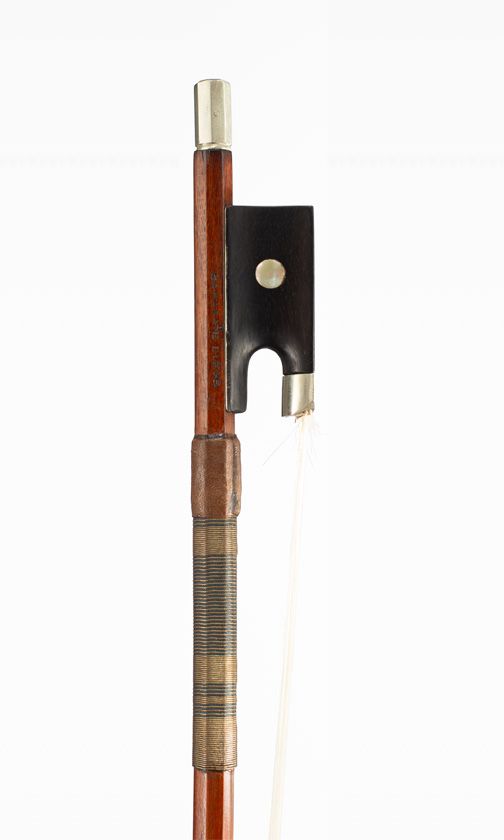 A nickel-mounted violin bow by Jérôme Thibouville-Lamy, Mirecourt, circa 1910 — frog detail