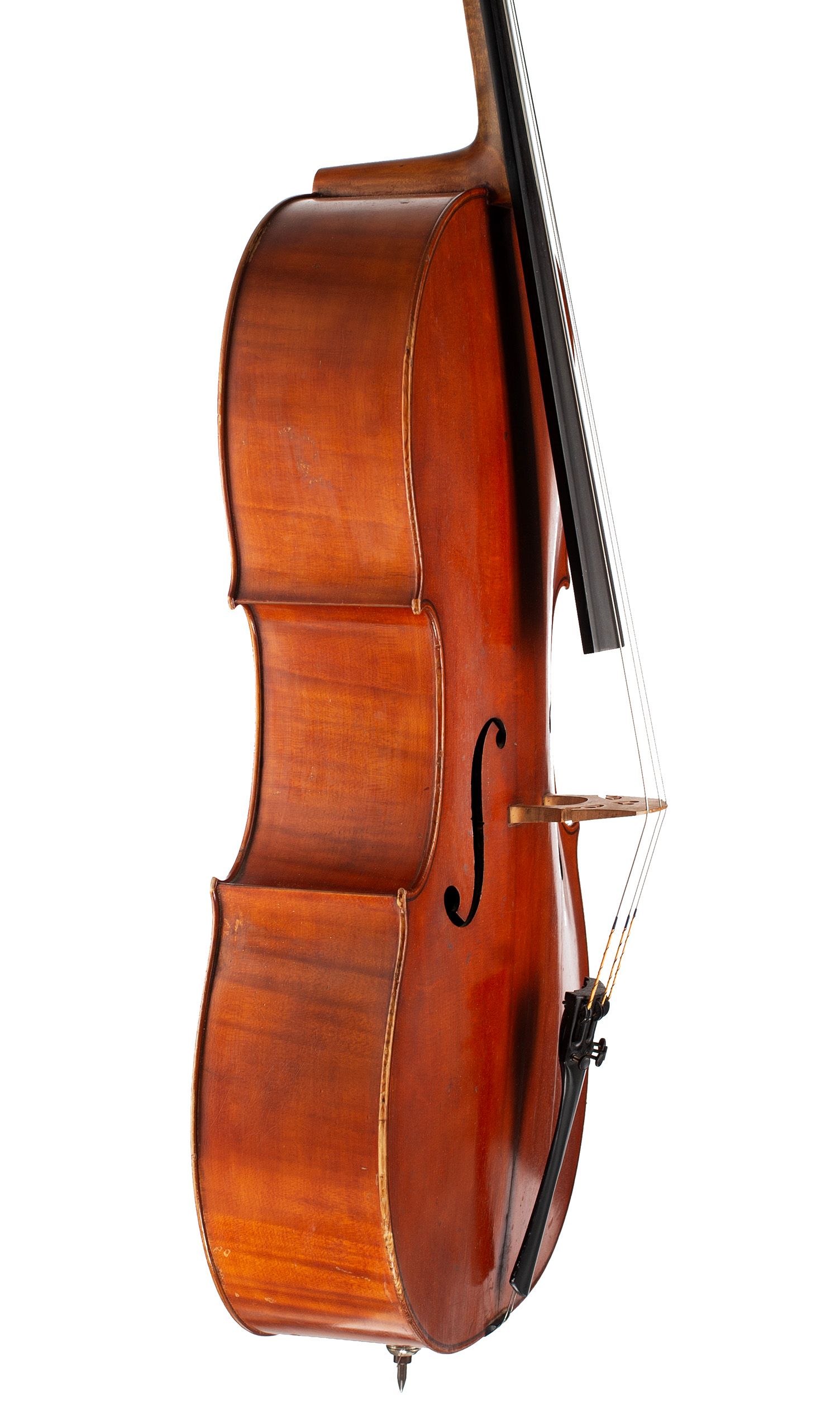 Cello by Percy Lee, London, 1923 — angled view, 70°