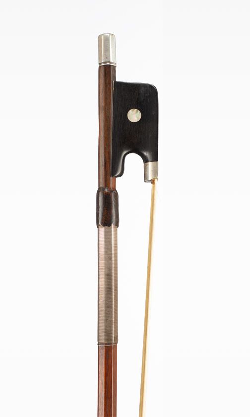 A silver-mounted cello bow by August Weichold, Dresden — frog detail