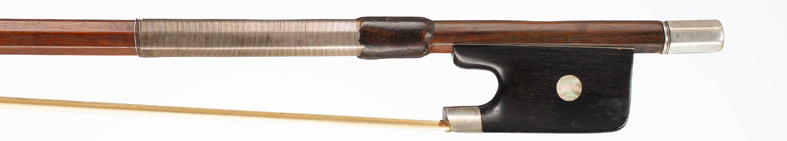A silver-mounted cello bow by August Weichold, Dresden — frog