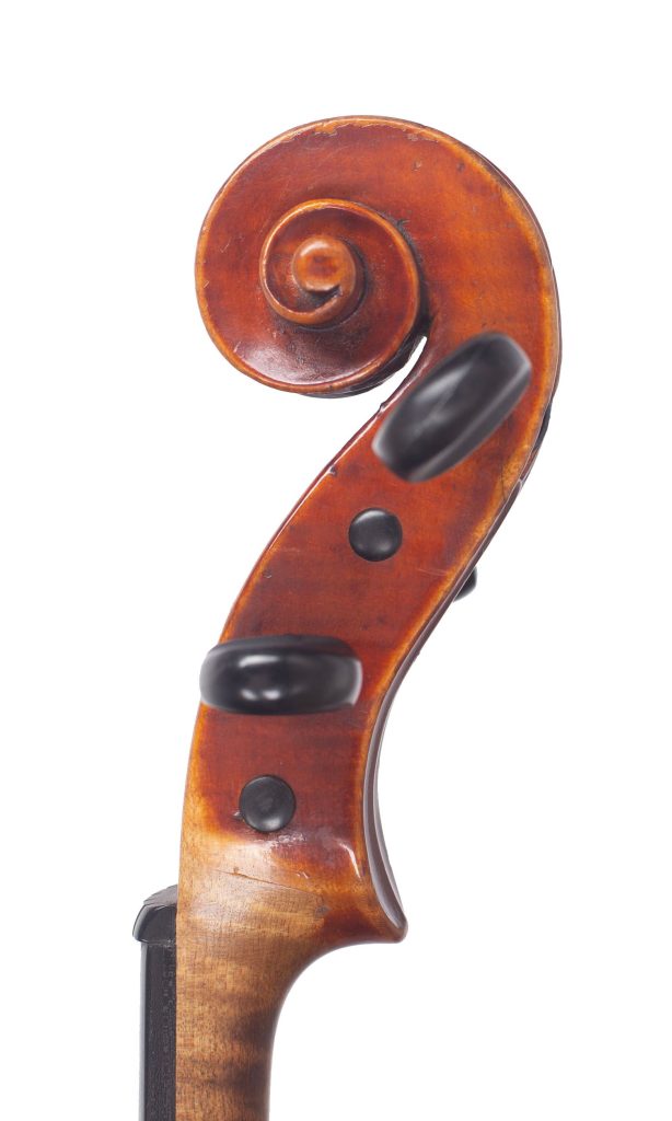 Violin by François Hippolyte Caussin, Neufchâteau, 1863 — scroll