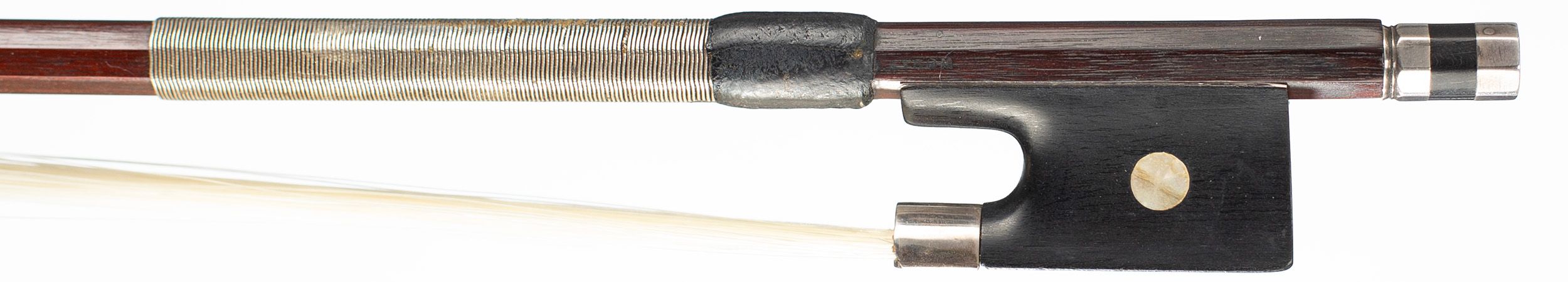 A silver-mounted violin bow by J. Byrom — frog