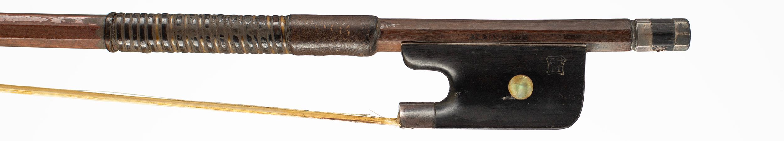 A silver-mounted cello bow by Albin Hums, Germany — frog