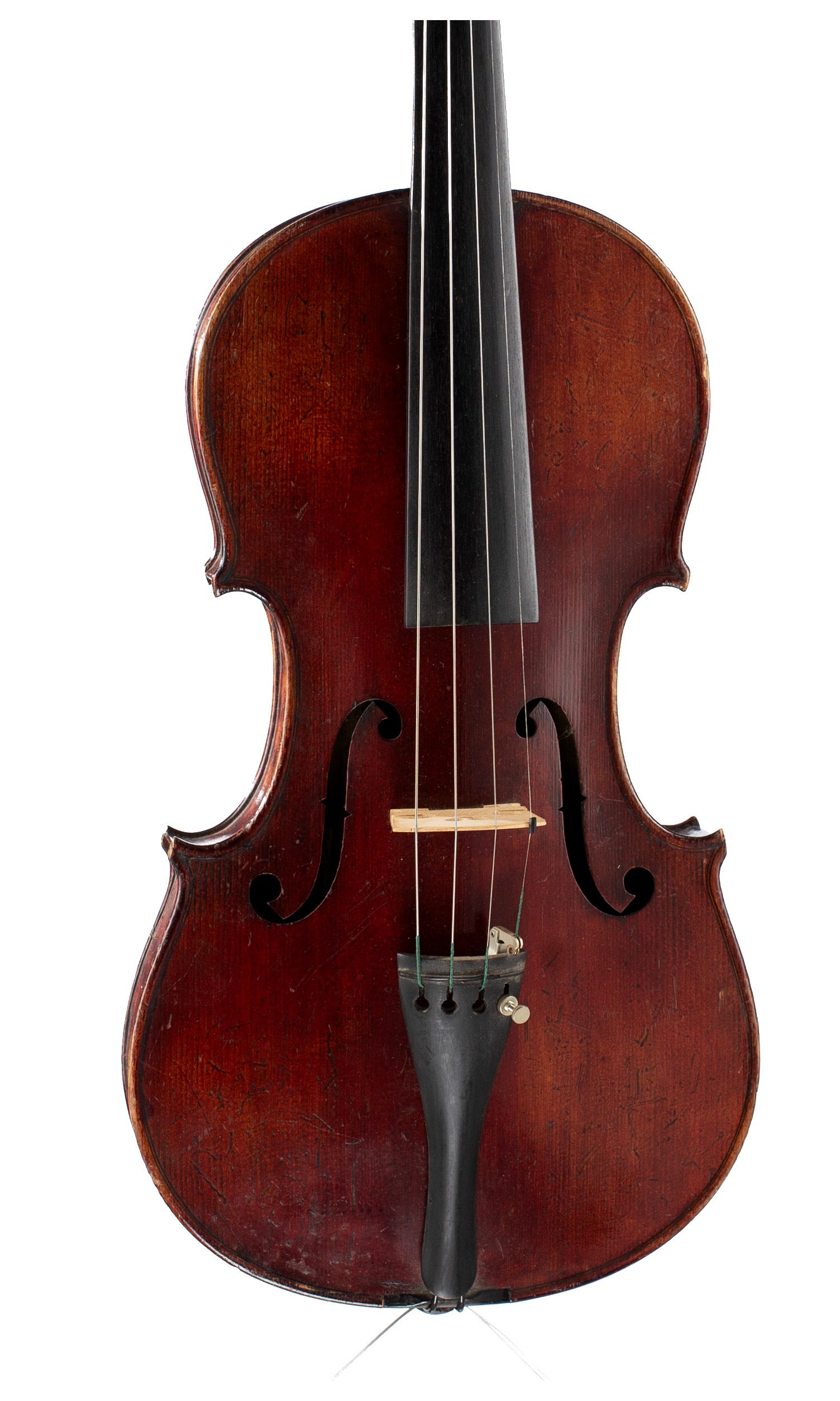 Violin, Workshop of Alfred Moritz, Germany, circa 1890 — angled view, 10°