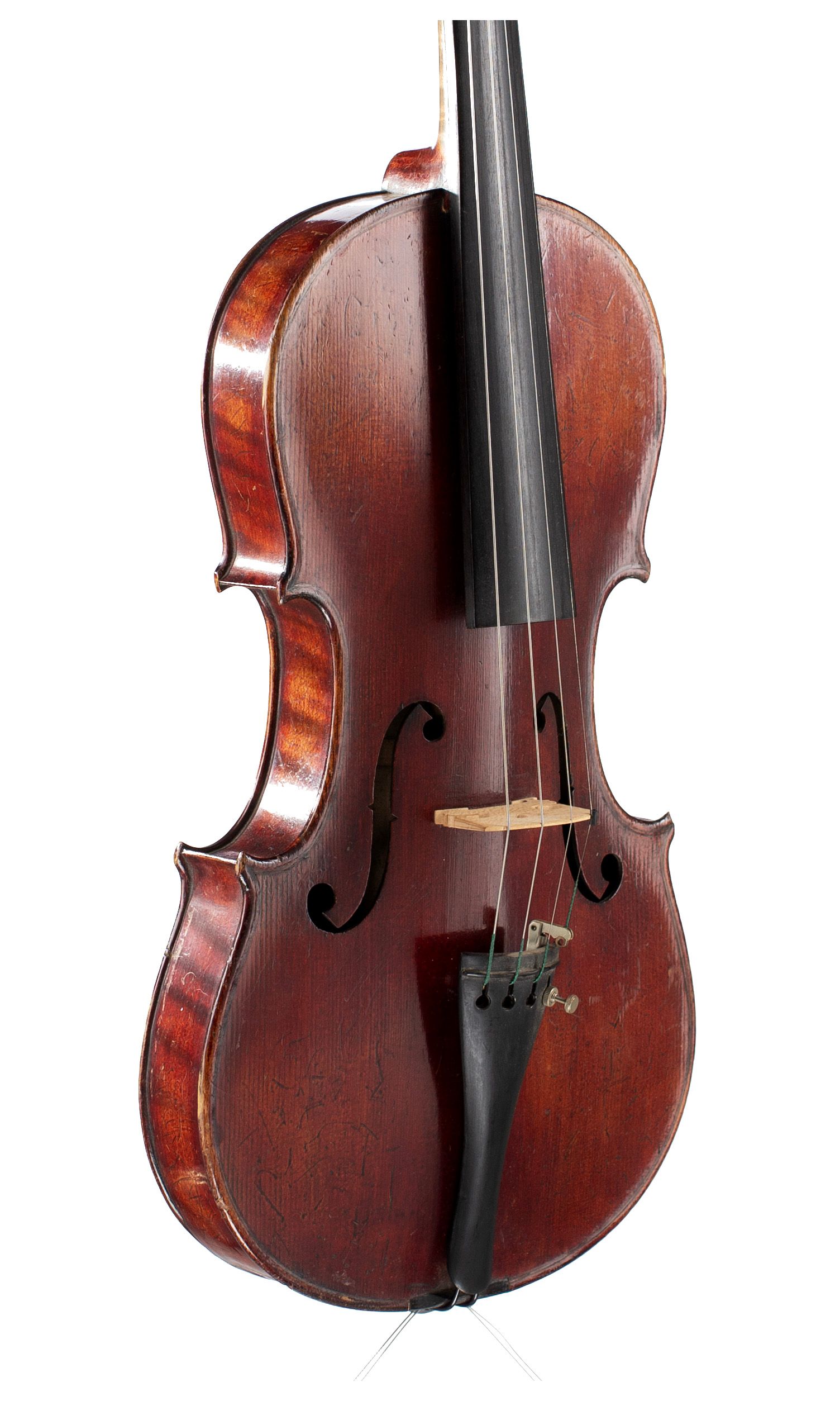 Violin, Workshop of Alfred Moritz, Germany, circa 1890 — angled view, 40°