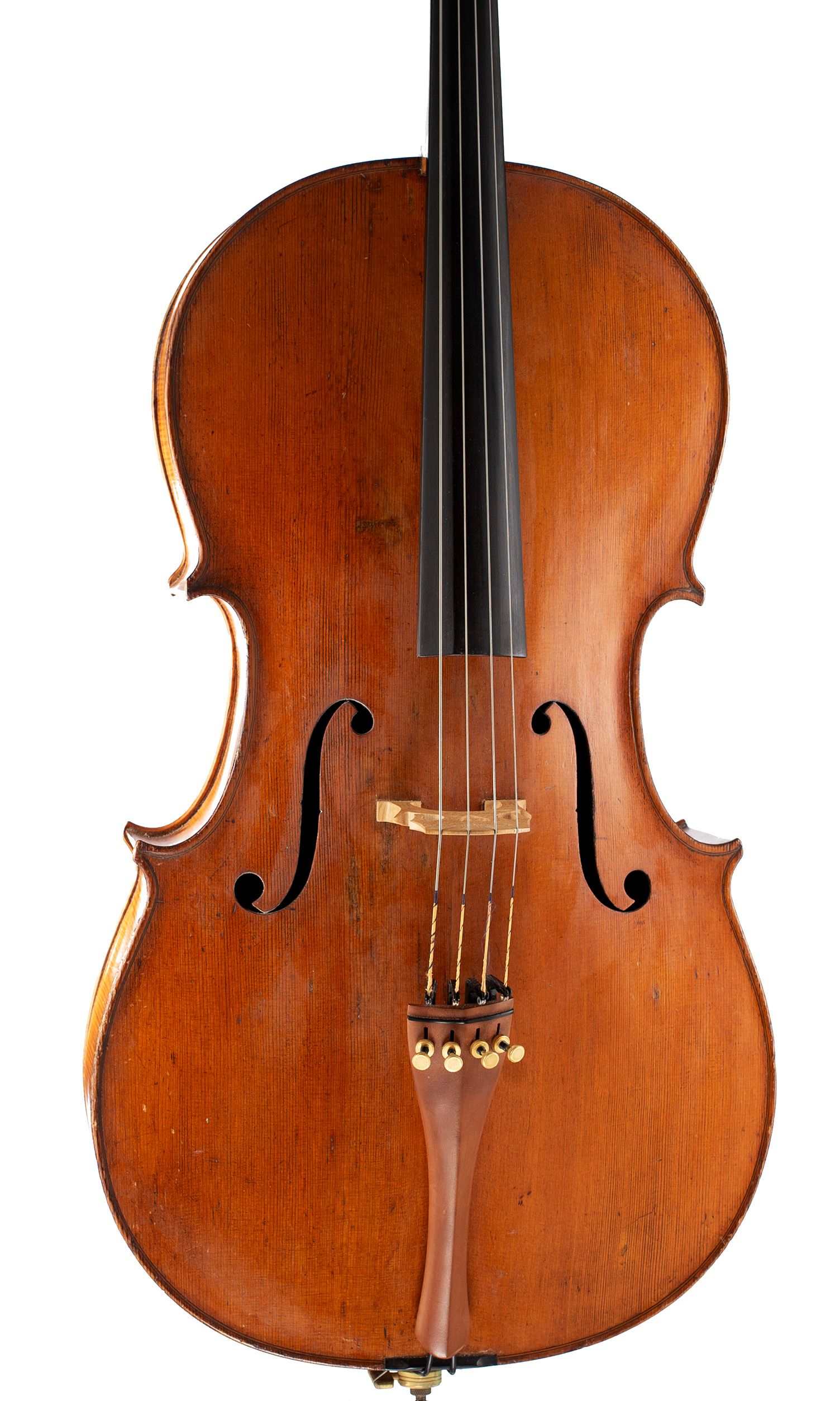 Cello by Thomas Kennedy, circa 1835 — angled view, 10°