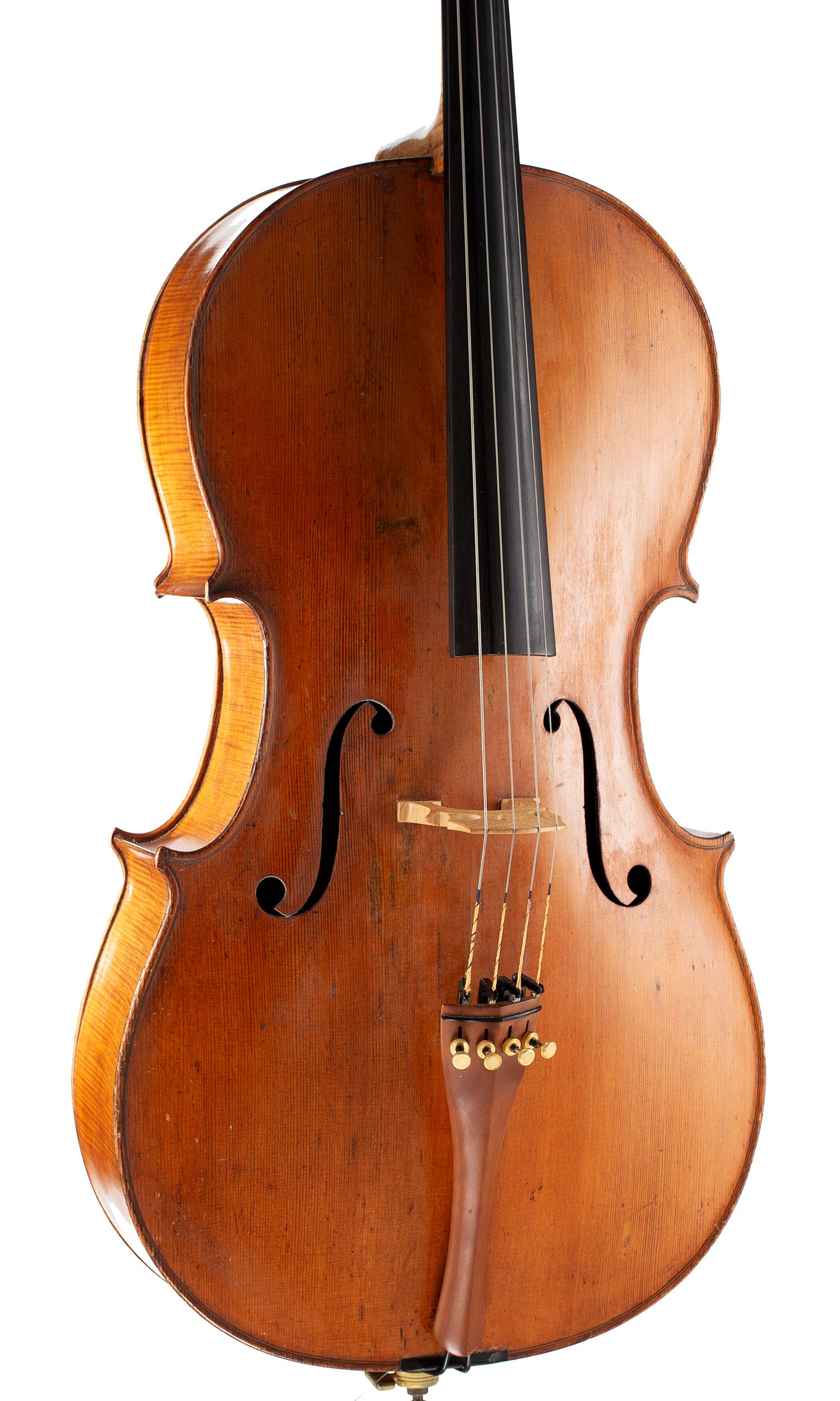 Cello by Thomas Kennedy, circa 1835 — angled view, 20°