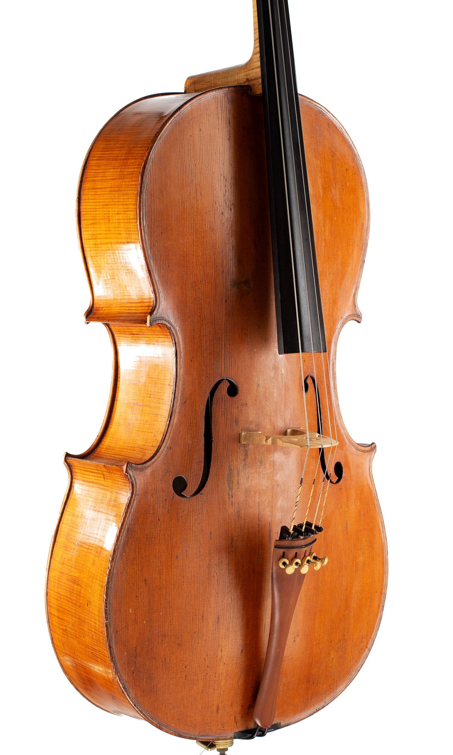 Cello by Thomas Kennedy, circa 1835 — angled view, 40°