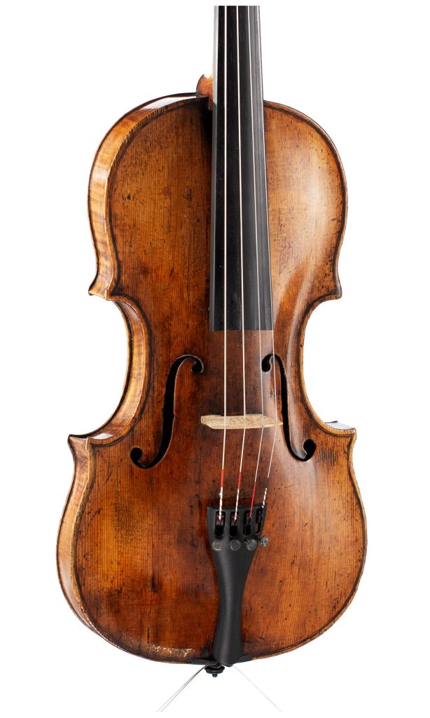 A violin by Giovanni Batista Rogeri, Brescia, circa 1680 — angled view, 20°