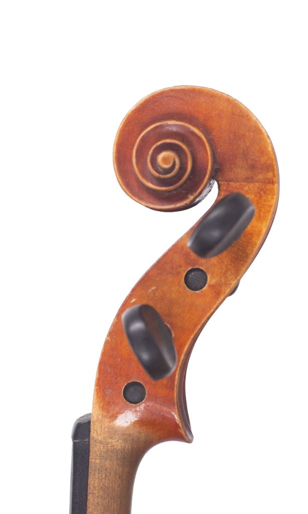 Violin, Workshop of Schuster & Co, Markneukirchen, 1915 — scroll
