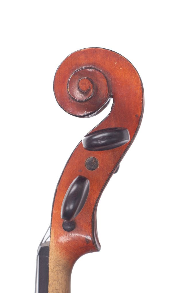 Violin, Workshop of Jérôme Thibouville-Lamy, Mirecourt, circa 1910 — scroll