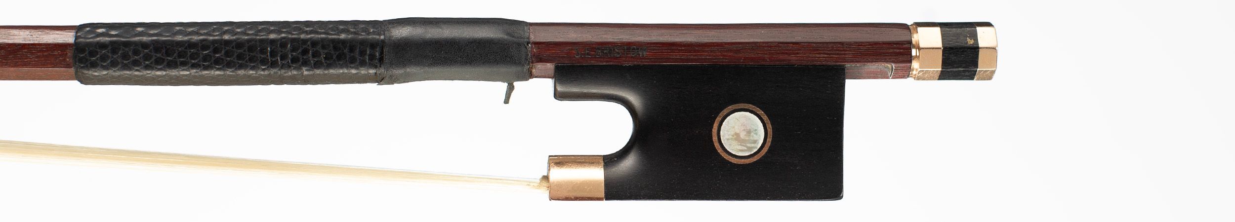 A gold-mounted viola bow by S. E. Bristow — frog