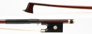 A gold-mounted viola bow by S. E. Bristow — head and frog