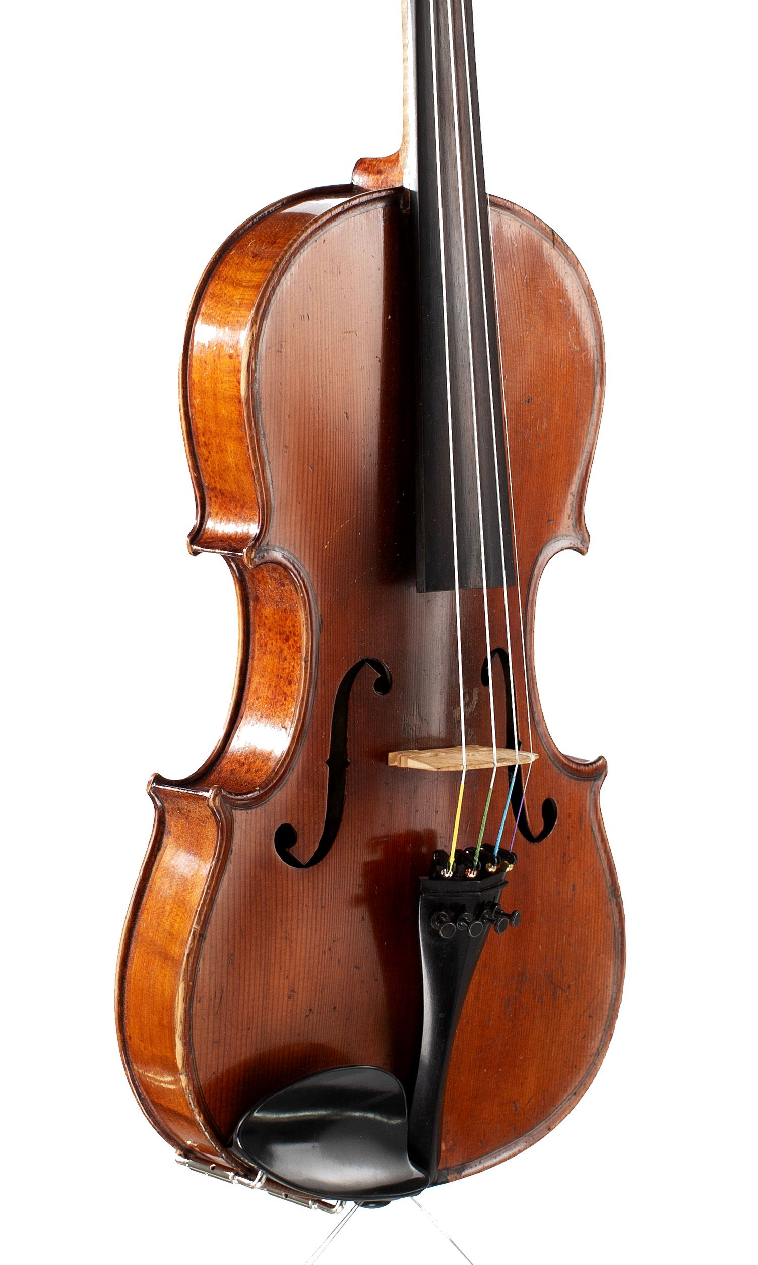 Violin, Workshop of Alfred Moritz, Germany, 1893 — angled view, 40°