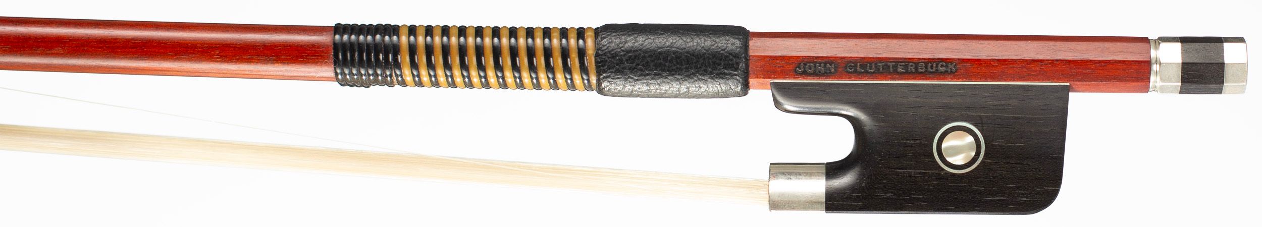 A silver-mounted cello bow by John Clutterbuck, Bicester, circa 1970 — frog