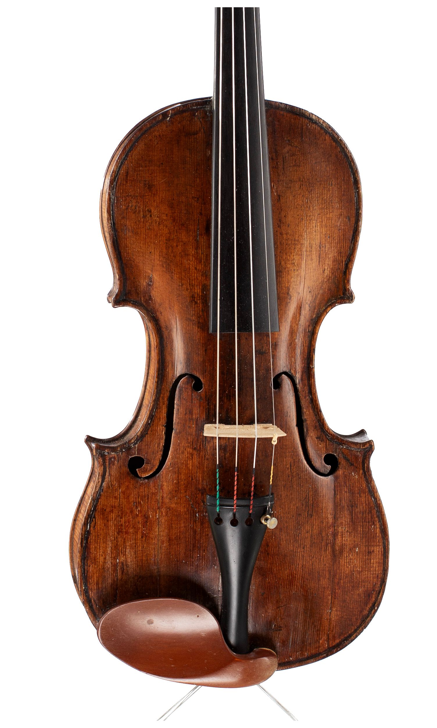 Violin, Circle of Antonio Ungarini, Marchi Region, circa 1790 — angled view, 10°