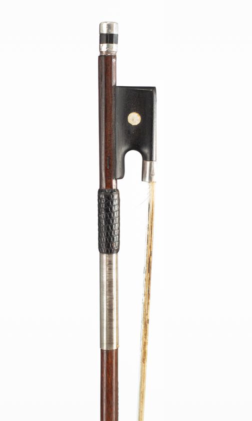 A silver-mounted violin bow by F. N. Voirin — frog detail