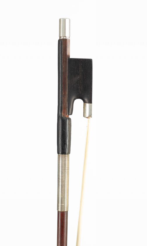 A silver-mounted violin bow by James Tubbs — frog detail