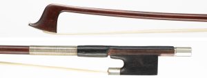A silver-mounted violin bow by James Tubbs — head and frog