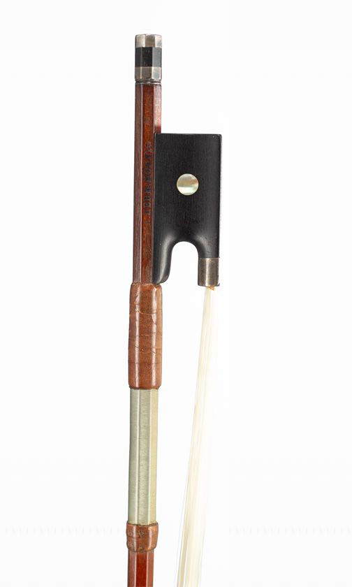 A silver-mounted violin bow by A. Herr Mönnig — frog detail