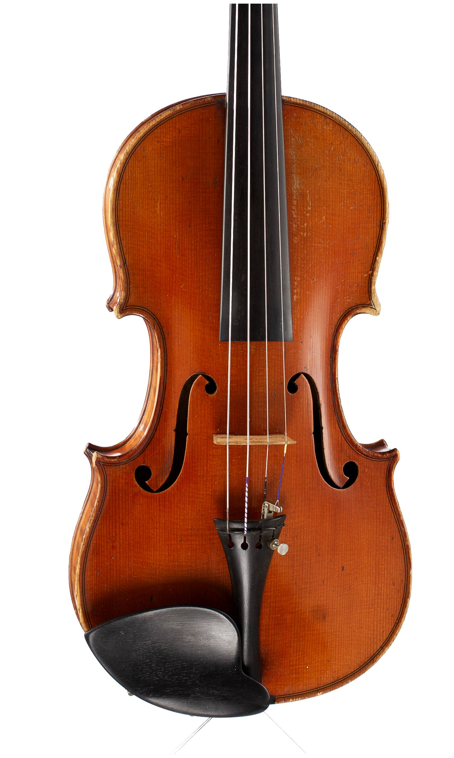 Violin by Hugues Emile Blondelet, Mirecourt, circa 1910 — angled view, 10°