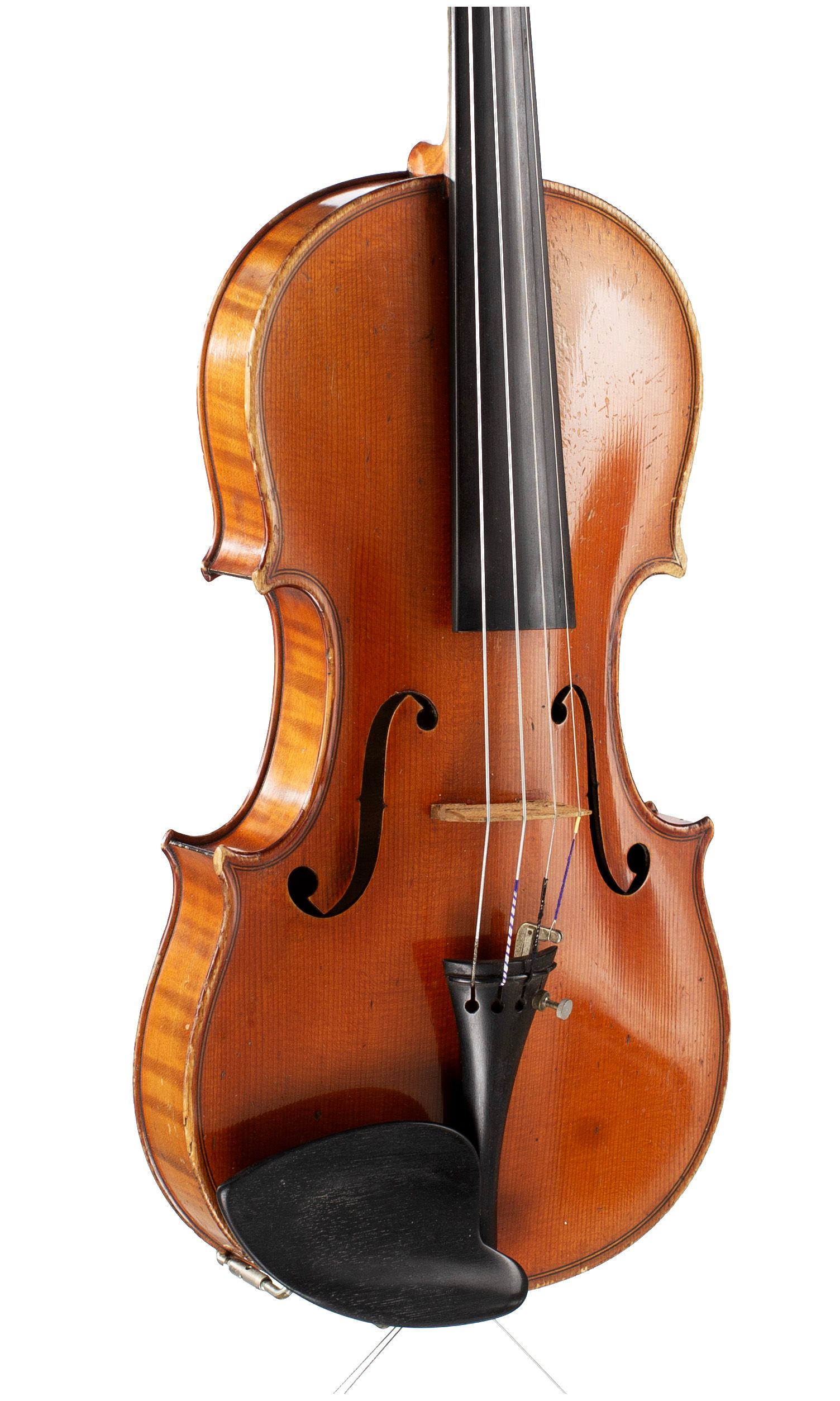Violin by Hugues Emile Blondelet, Mirecourt, circa 1910 — angled view, 30°