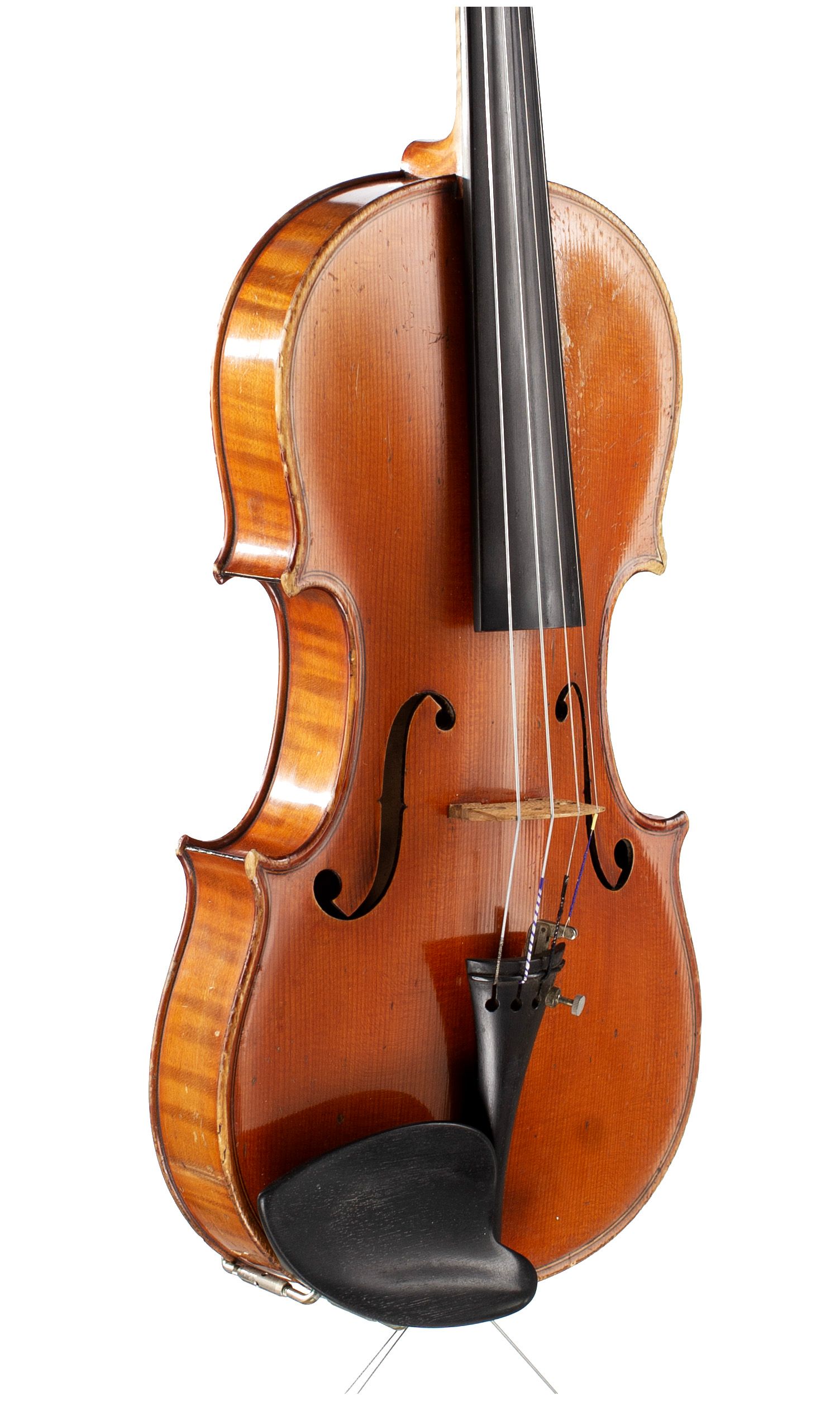 Violin by Hugues Emile Blondelet, Mirecourt, circa 1910 — angled view, 40°