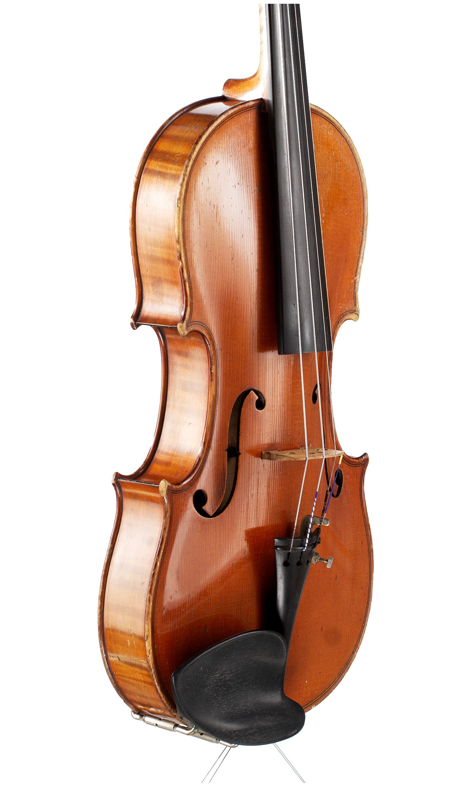 Violin by Hugues Emile Blondelet, Mirecourt, circa 1910 — angled view, 50°