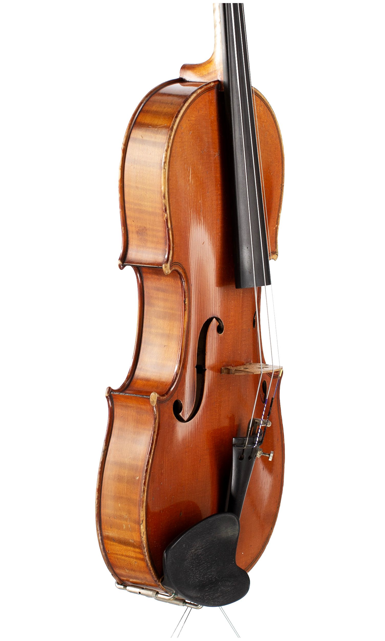 Violin by Hugues Emile Blondelet, Mirecourt, circa 1910 — angled view, 60°