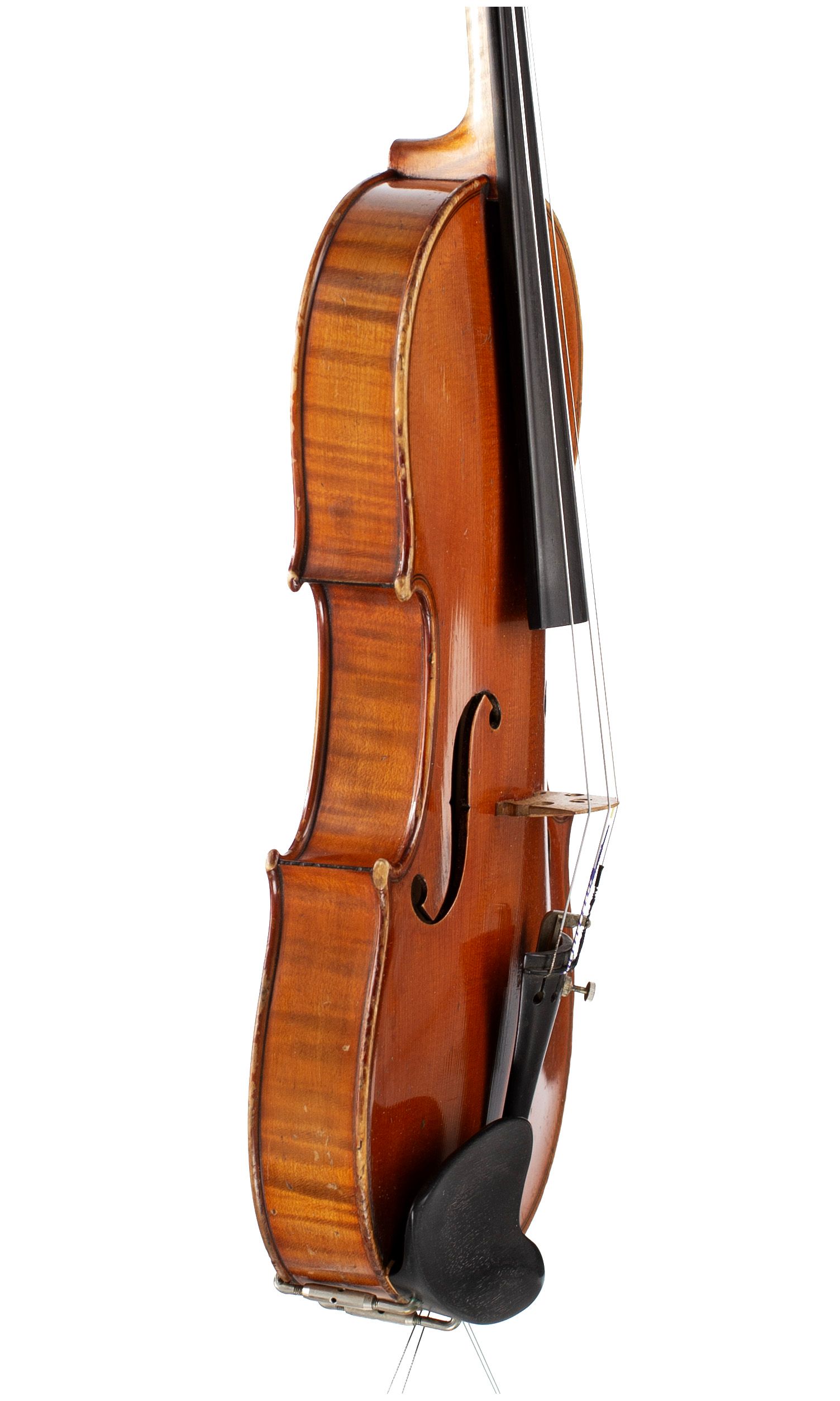 Violin by Hugues Emile Blondelet, Mirecourt, circa 1910 — angled view, 70°