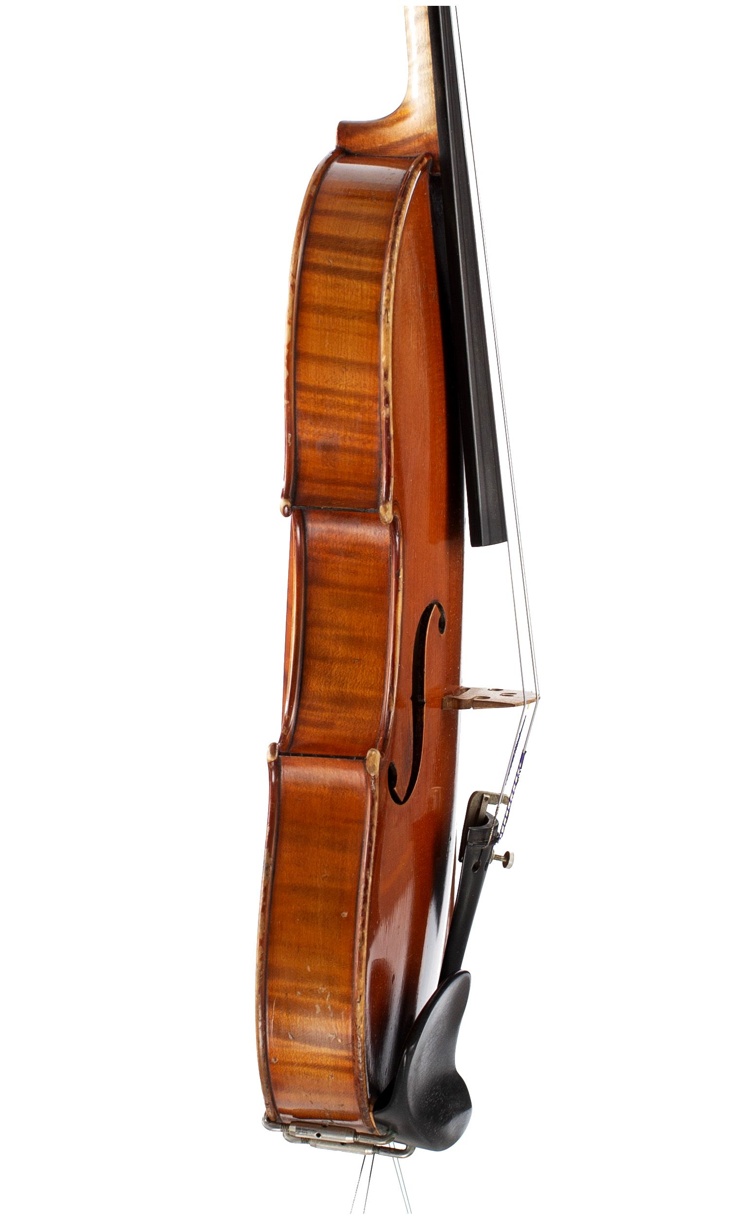 Violin by Hugues Emile Blondelet, Mirecourt, circa 1910 — angled view, 80°
