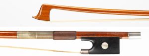 A silver-mounted violin bow by J. E. Vickers — head and frog