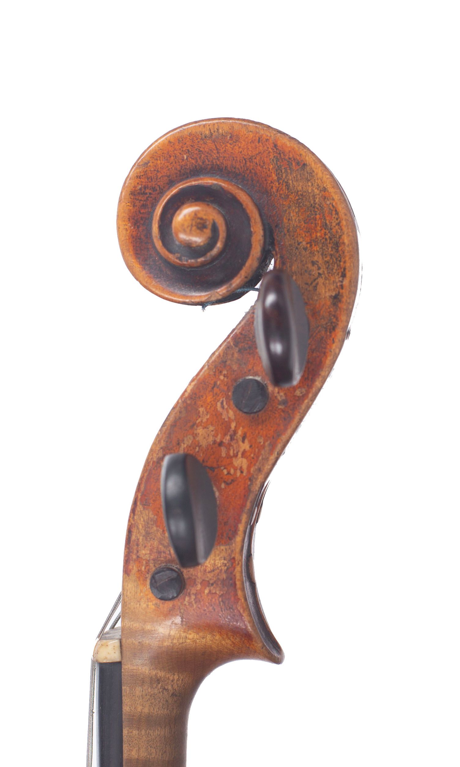 Violin, Workshop of Louis Lowendall, Dresden, 1883 — scroll
