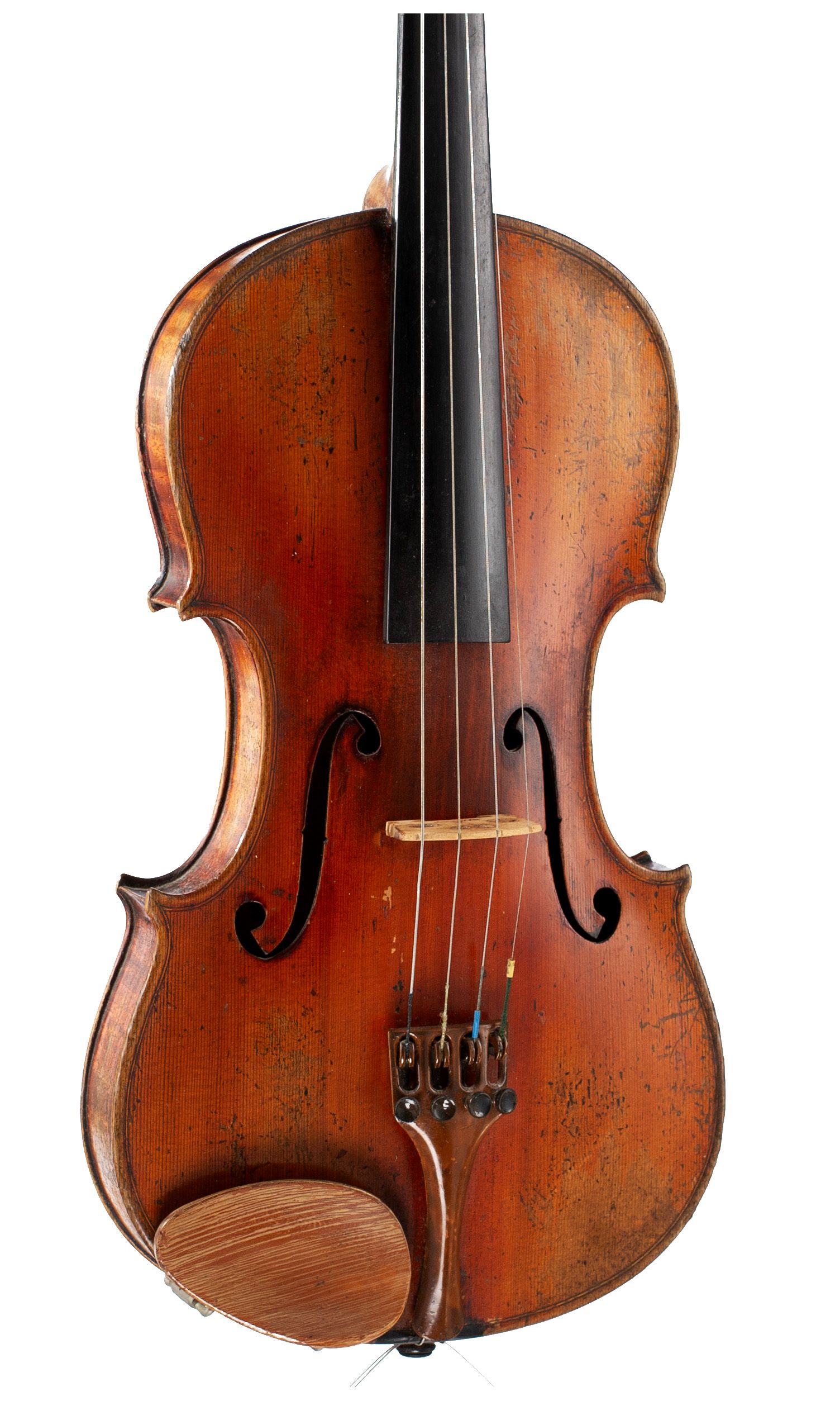 Violin, Workshop of Louis Lowendall, Dresden, 1883 — angled view, 20°