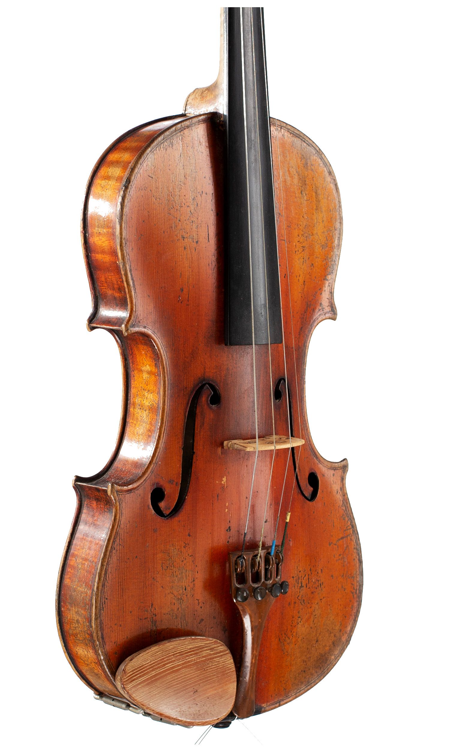 Violin, Workshop of Louis Lowendall, Dresden, 1883 — angled view, 40°