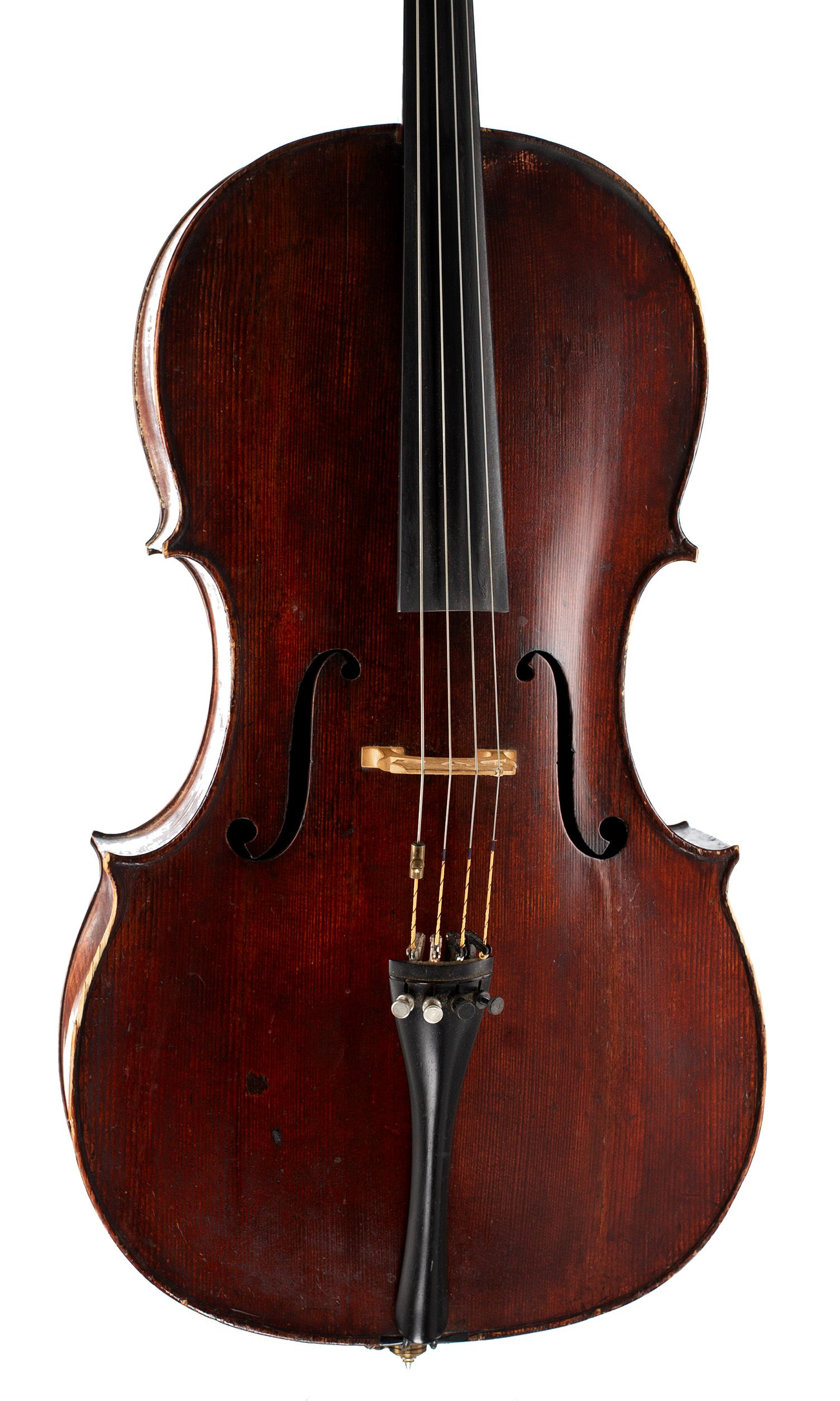 Cello by Charles Harris (II), London, circa 1820 — angled view, 10°